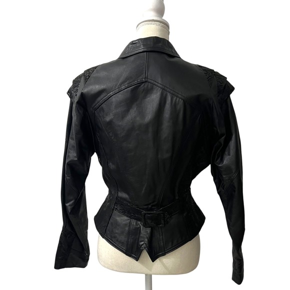 CHIA Black Leather Suede Blazer Jacket Genuine Leather Tailored Moto M - Picture 3 of 10
